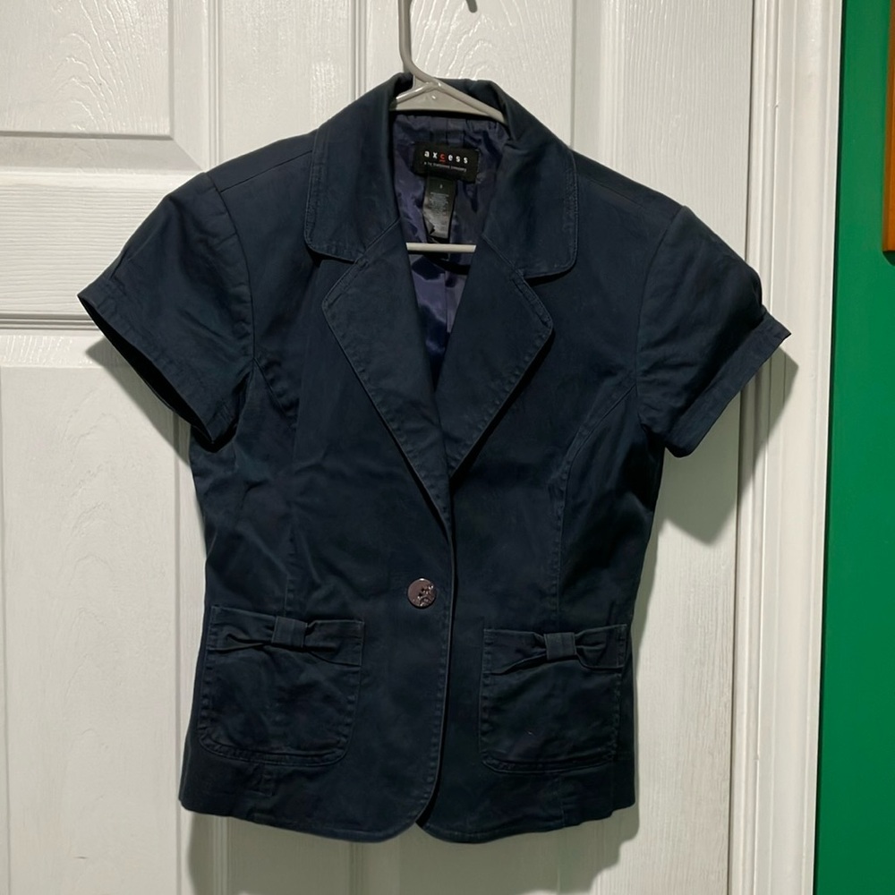 Women's Navy Short Sleeve Blazer axcess Liz Claiborne size 6 business career